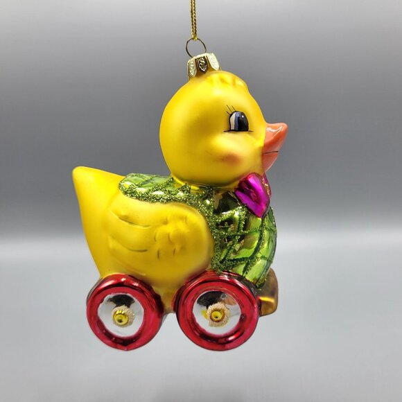 Holiday Duck Pull Toy Glass Ornament Christmas Tree Home Decor - Picture 14 of 15